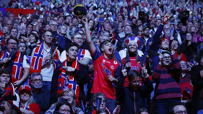 Handball - IHF Handball World Championships 2025 - Preliminary Round - Group E - Norway v Portugal - Unity Arena, Oslo, Norway - January 19, 2025
Norway fans during the match REUTERS/Susana Vera