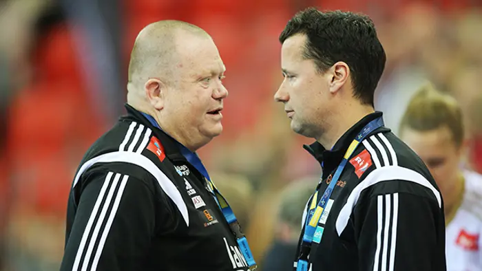 Tor Odvar Moen og Ole Gustav Gjekstad i Larvik HKs treningsteam i 2015. 