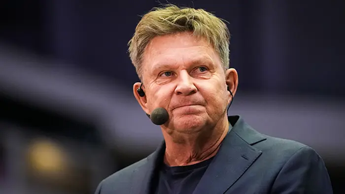 Stavanger 20231201. 
President i det norske håndballforbundet Kåre Geir Lio i Viaplay-studio før gruppespillkampen i VM mellom Østerrike og Norge i DNB Arena.
Foto: Beate Oma Dahle / NTB