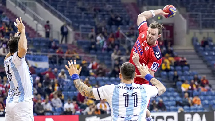 Krakow, Polen 20230115. 
Norges Sander Sagosen under VM-kampen i håndball mellom Norge og Argentina i Tauron arena.
Foto: Stian Lysberg Solum / NTB
