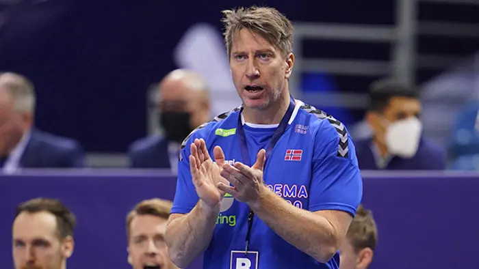 IHF Handball World Championship - Preliminary Round - Netherlands v Norway - Tauron Arena, Krakow, Poland - January 17, 2023 Norway coach Jonas Wille reacts REUTERS/Tomasz Markowski