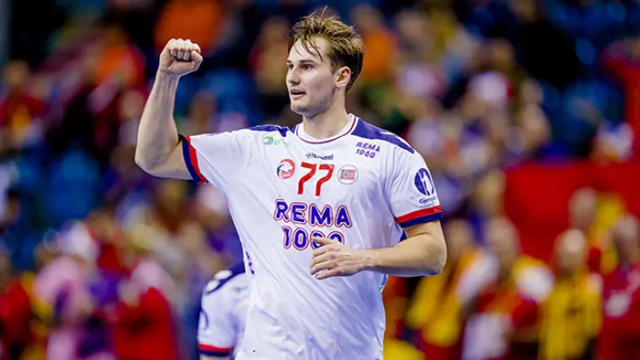 Krakow, Polen 20230113. 
Magnus Abelvik Rød i håndball herrer VM-kampen mellom Norge og Nord-Makedonia i Tauron arena.
Foto: Stian Lysberg Solum / NTB
