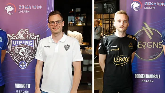 Viking TIF-trener Sonni Larsen og Fredrik Tønne, trener for Bergen Håndball