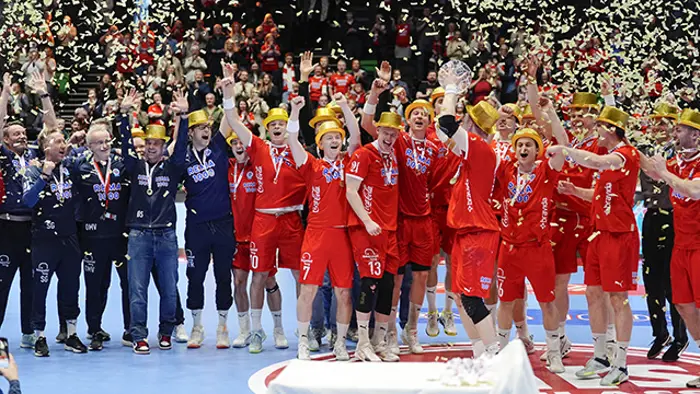 Trondheim 20240323. 
Kolstad ble seriemester etter seier i håndballkampen mellom Kolstad og Elverum i Trondheim spektrum.
Foto: Ole Martin Wold / NTB