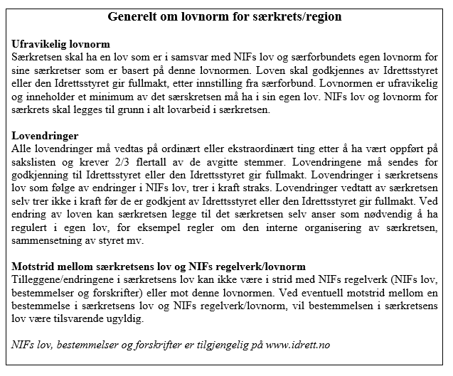NIFs generelle beskrivelse av lovnorm for særkretser/regioner